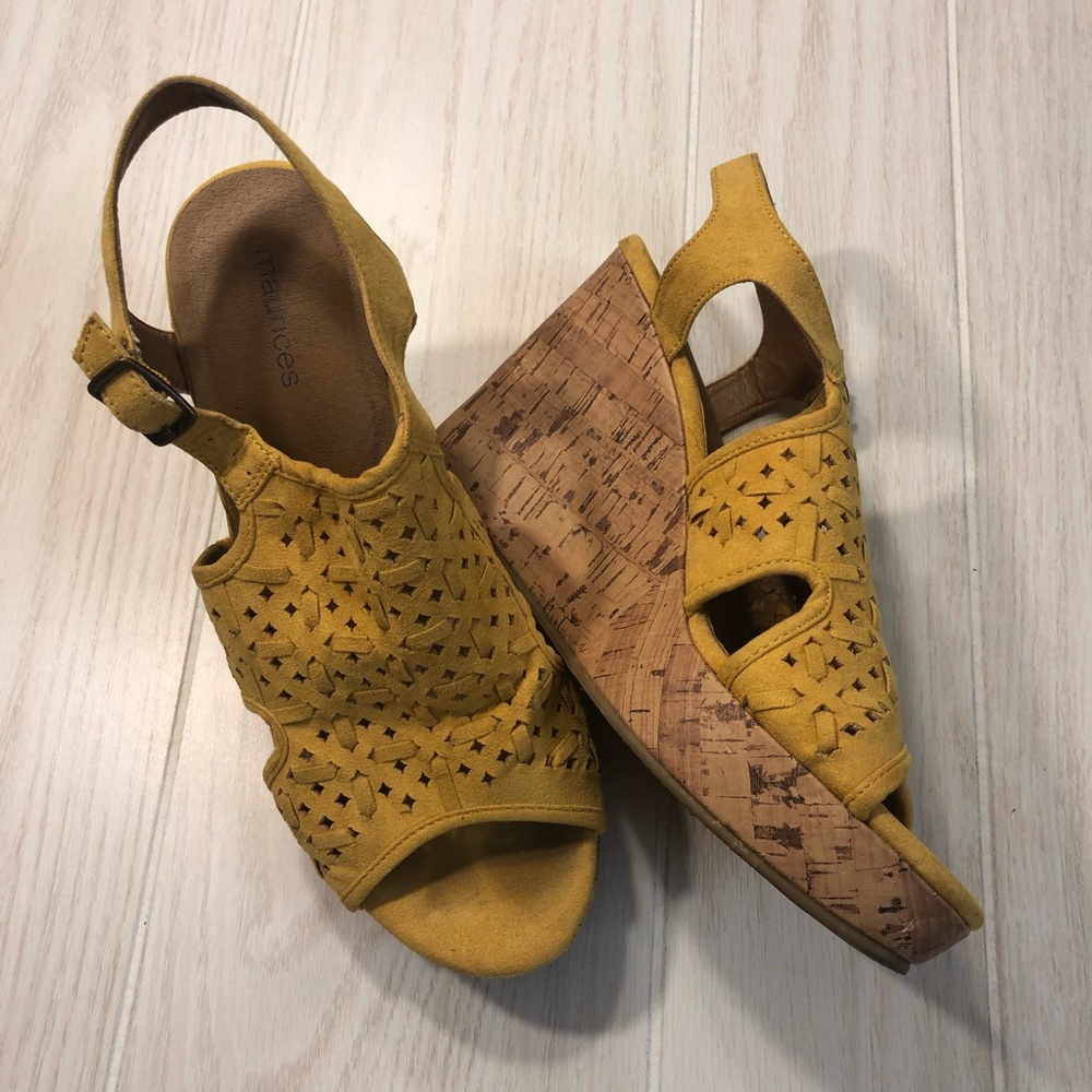 Yellow Maurice’s Cork wedges size 9